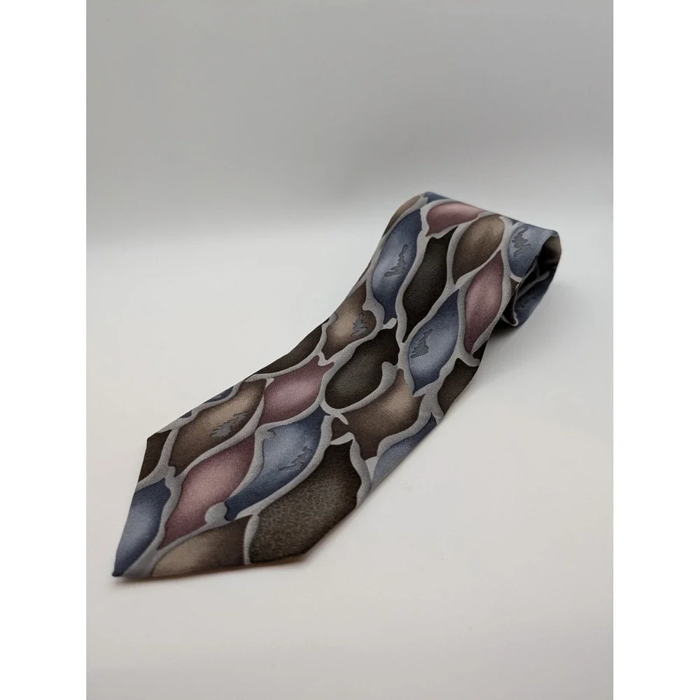 Jerry Garcia Tie Silk USA Abstract Leaf Pattern Brown Blue Gray Men Necktie
